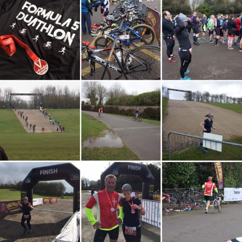 Montage of pictures from Heidis Duathlon.