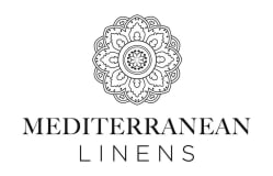 A decorative circle above the text displaying the word Mediterranean Linens.